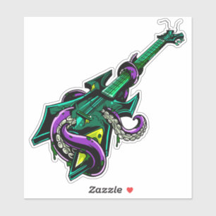 Elektrische gitaar bij paarse octopusmuziek sticker
