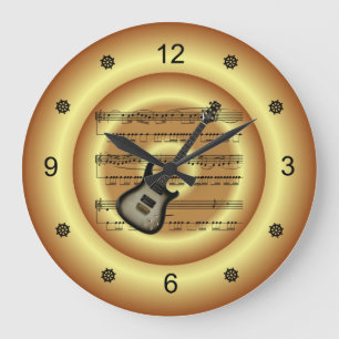 Elektrische gitaar ~ Blad-muziek ~ Gold Background Grote Klok