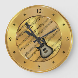 Elektrische gitaar ~ Blad-muziek ~ Gold Background Grote Klok