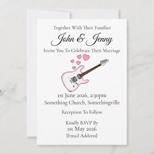 Elektrische gitaar bruiloft uitnodiging muzikanten (Voorkant)