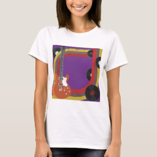 Elektrische gitaar en vinylplaten Vintage muziek T-shirt