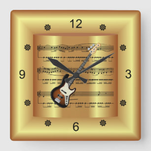 Elektrische gitaar~gebogen plaat Muziek~Gold Achte Vierkante Klok