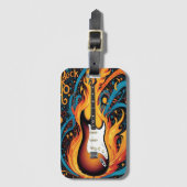 Elektrische gitaar in vlammen bagagelabel (Voorkant (verticaal))