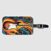 Elektrische gitaar in vlammen bagagelabel (Voorkant (horizontaal))