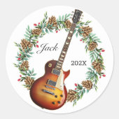 Elektrische Gitaar Kerst Krans Pine Kegels Muziek Ronde Sticker (Voorkant)