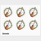 Elektrische Gitaar Kerst Krans Pine Kegels Muziek Ronde Sticker (Vel)