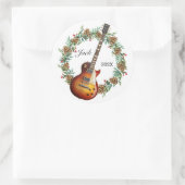 Elektrische Gitaar Kerst Krans Pine Kegels Muziek Ronde Sticker (Tas)
