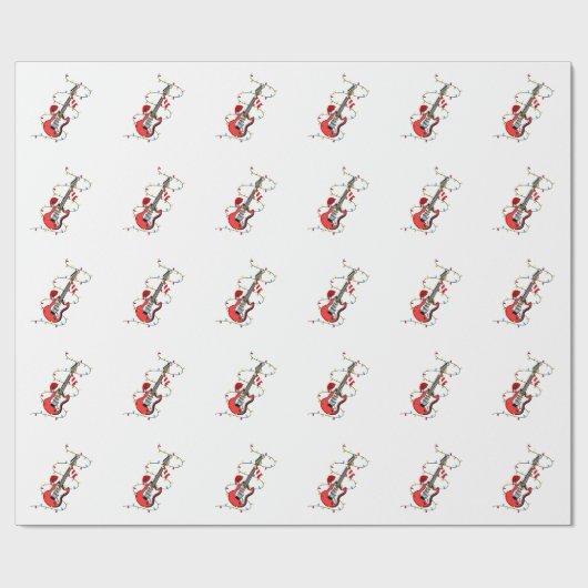 Elektrische Gitaar Kerstman Muziek Kerstman Cadeaupapier (Vlak)