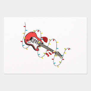 Elektrische Gitaar Kerstman Muziek Kerstman Inpakpapier Vel