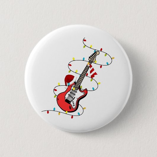 Elektrische Gitaar Kerstman Muziek Kerstman Ronde Button 5,7 Cm (Voorkant)