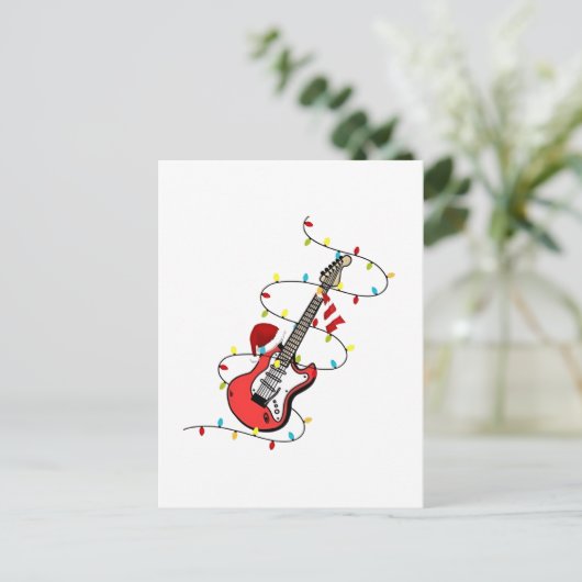 Elektrische Gitaar Kerstman Muziek Kerstman Uitnodiging Briefkaart (Staand voorkant)