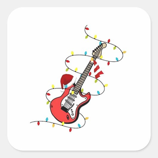 Elektrische Gitaar Kerstman Muziek Kerstman Vierkante Sticker (Voorkant)