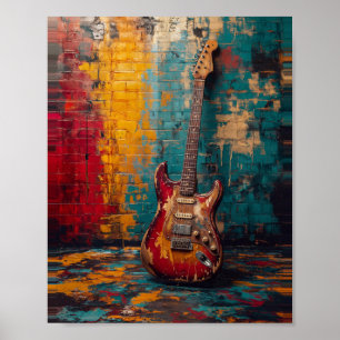 Elektrische Gitaar Kunst Vintage Schilderij Poster