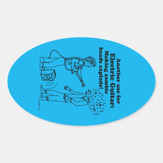 Elektrische gitaar maakt Zombies explode oval Stic Ovale Sticker (Voorkant)
