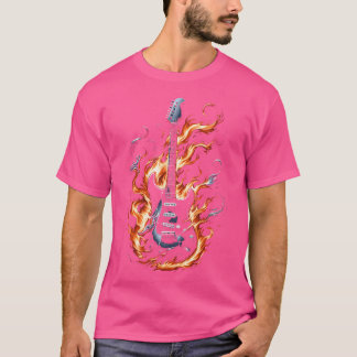 Elektrische gitaar met vlammen t-shirt