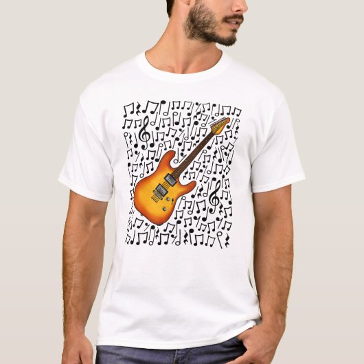 Elektrische gitaar Musical Notes Gitarist Musicus T-shirt (Voorkant)