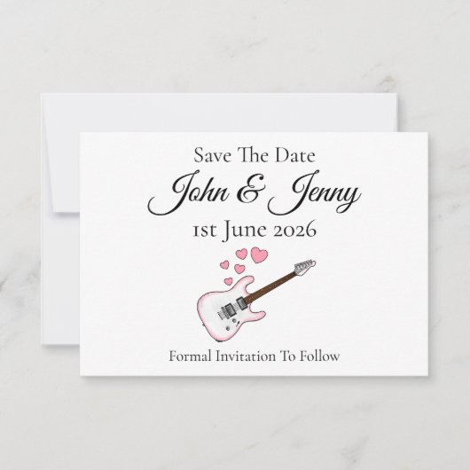 Elektrische gitaar muzikant bruiloft Save the Date (Voorkant)