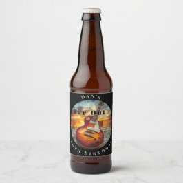 Elektrische Gitaar Oceaan Zonsondergang Bier Etiket