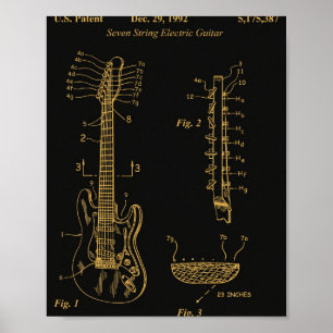 Elektrische Gitaar Octrooi Zwart Goud Poster