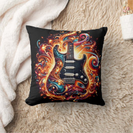 Elektrische gitaar ontsteekt in een gloed van kleu kussen