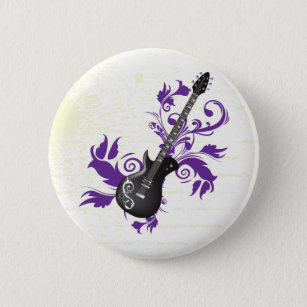 Elektrische gitaar op paarse bladeren, aangepast p ronde button 5,7 cm