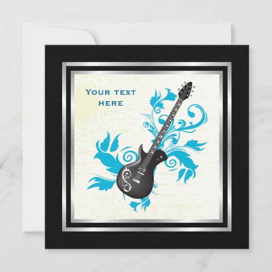 Elektrische gitaar op turkooisbladeren, aangepast  kaart (Voorkant)