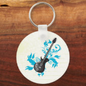 Elektrische gitaar op turkooisbladeren, aangepast sleutelhanger (Voorkant)