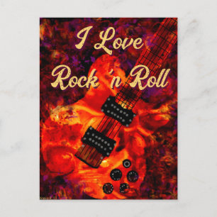 Elektrische gitaar op vuur Red Black Love Rock n R Briefkaart