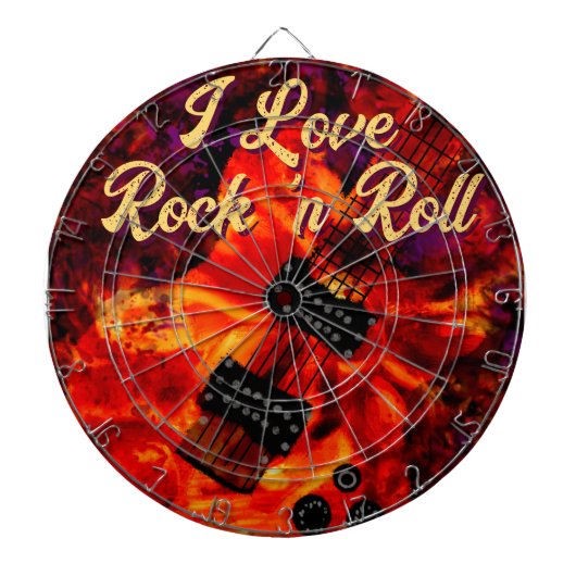 Elektrische gitaar op vuur Red Black Love Rock n R Dartbord (Voorkant)