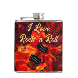 Elektrische gitaar op vuur Red Black Love Rock n R Heupfles