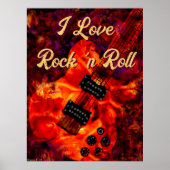 Elektrische gitaar op vuur Red Black Love Rock n R Poster (Voorkant)