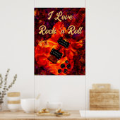 Elektrische gitaar op vuur Red Black Love Rock n R Poster (Keuken)