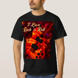 Elektrische gitaar op vuur Red Black Love Rock n R T-shirt