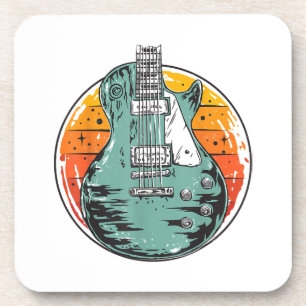 Elektrische Gitaar Retro Zonsondergang Vintage Muz Bier Onderzetter