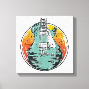 Elektrische Gitaar Retro Zonsondergang Vintage Muz Canvas Afdruk