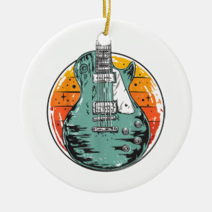 Elektrische Gitaar Retro Zonsondergang Vintage Muz Keramisch Ornament