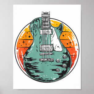 Elektrische Gitaar Retro Zonsondergang Vintage Muz Poster