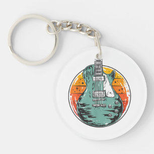 Elektrische Gitaar Retro Zonsondergang Vintage Muz Sleutelhanger