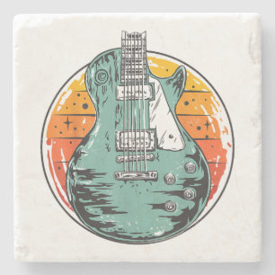 Elektrische Gitaar Retro Zonsondergang Vintage Muz Stenen Onderzetter
