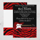 Elektrische Gitaar Rode Verjaardag Uitnodiging #3 (Voorkant / Achterkant)