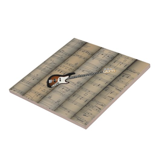 Elektrische gitaar ~ Rollend Sheet Muziek Achtergr Tegeltje (Zijkant)