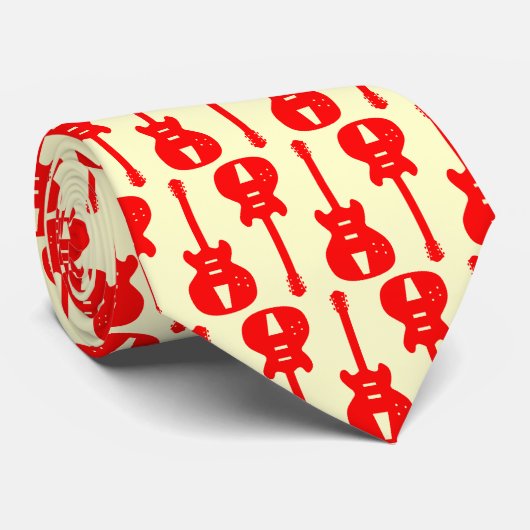 Elektrische gitaar - Rood op crème Stropdas (Opgerold)