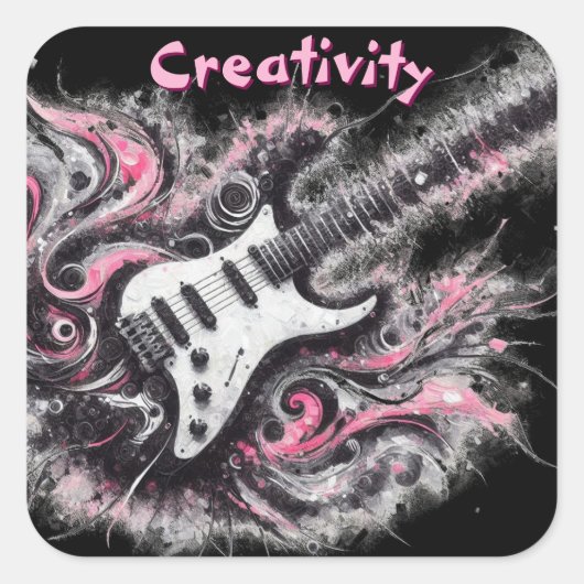 Elektrische Gitaar Roze Zwarte Muziek Art Gitaren Vierkante Sticker (Voorkant)