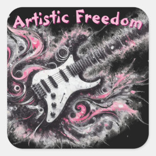Elektrische Gitaar Roze Zwarte Muziek Art Gitaren Vierkante Sticker