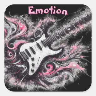 Elektrische Gitaar Roze Zwarte Muziek Art Gitaren Vierkante Sticker