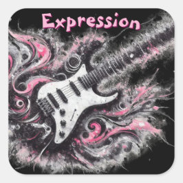 Elektrische Gitaar Roze Zwarte Muziek Art Gitaren Vierkante Sticker