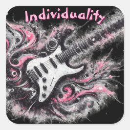 Elektrische Gitaar Roze Zwarte Muziek Art Gitaren Vierkante Sticker