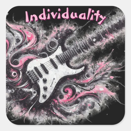 Elektrische Gitaar Roze Zwarte Muziek Art Gitaren Vierkante Sticker (Voorkant)