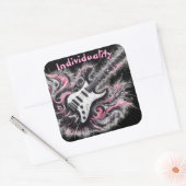 Elektrische Gitaar Roze Zwarte Muziek Art Gitaren Vierkante Sticker (Envelop)