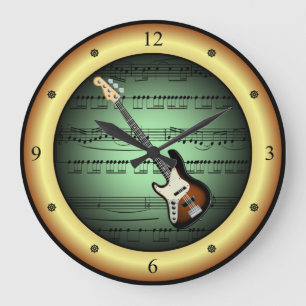 Elektrische gitaar~Sheet Muziek~Groen/Gouden Achte Grote Klok